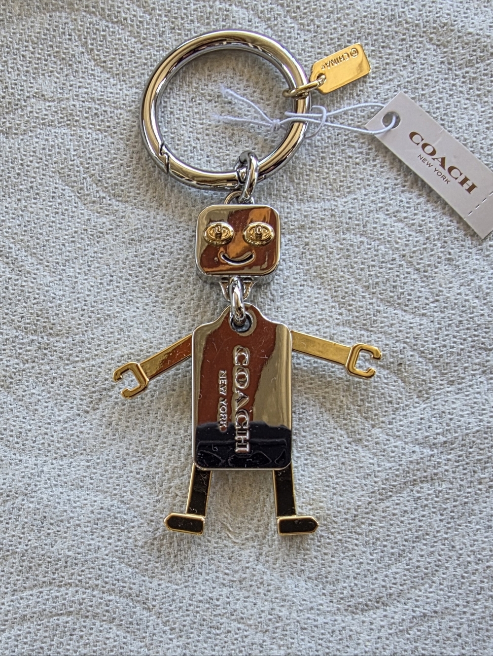 COACH Metal ROBOT Key Ring F65429 Silver/Gold NEW! - Picture 7 of 8